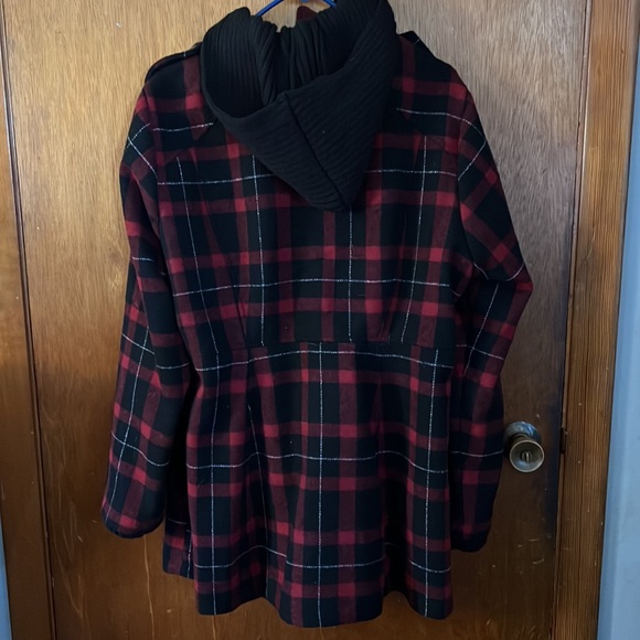 Torrid red plaid hooded pea coat - Picture 3 of 5